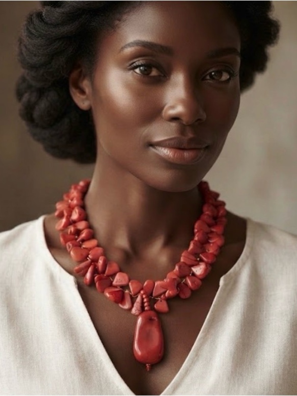 Red Coral Necklace. Sterling with 18 kt gold plating on the chain.